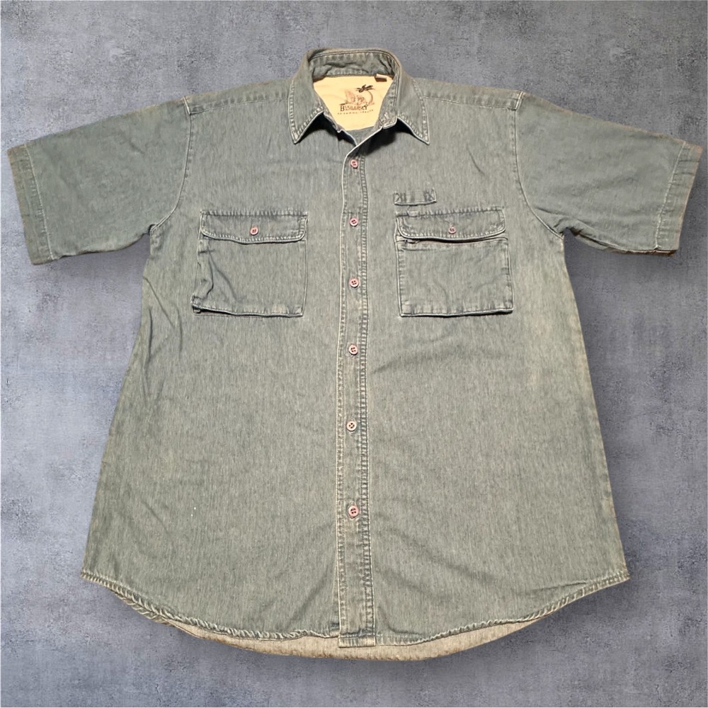 Bugle Boy Authentics Shirt Mens M Light Blue Denim‎ Cotton Button Up Y2K